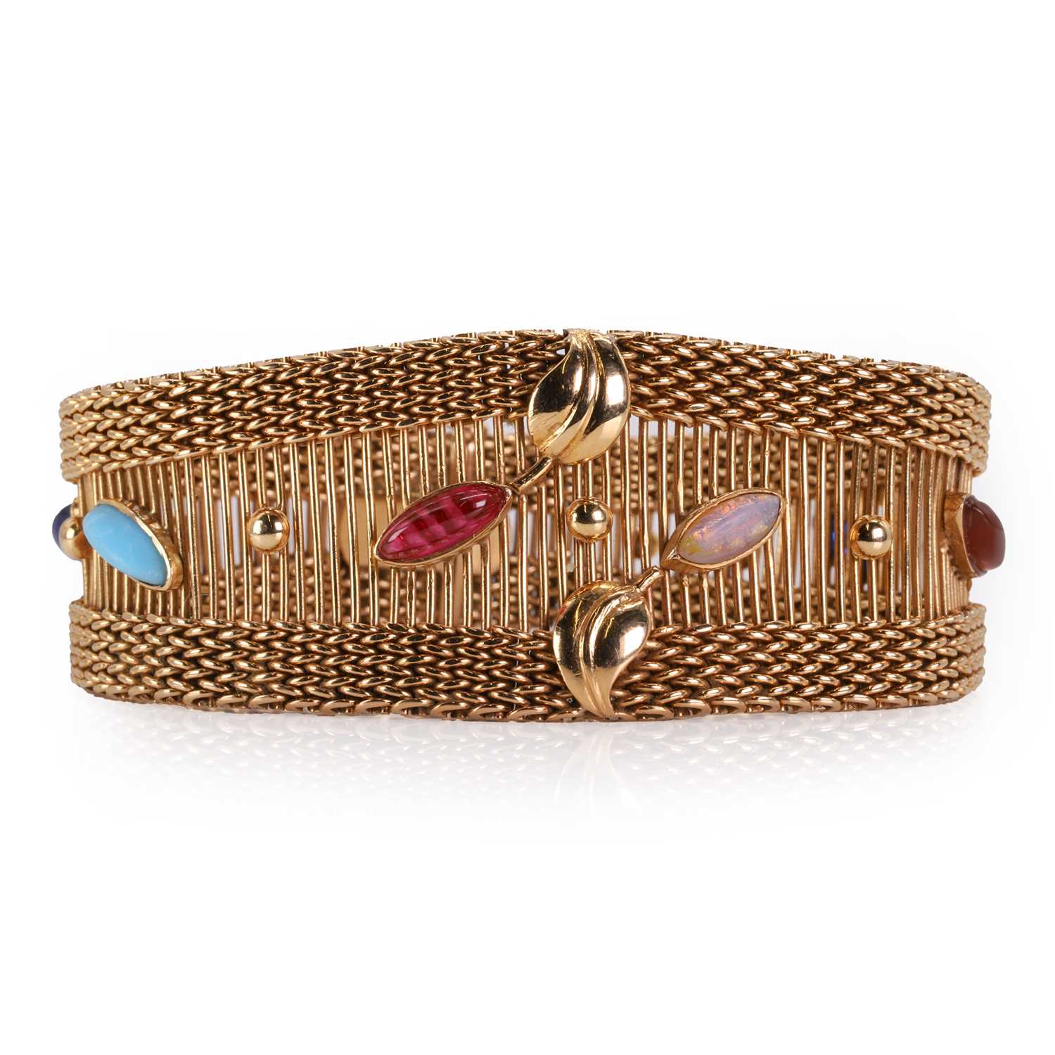 A gold gemstone set mesh bracelet and earring suite, - Image 4 of 6