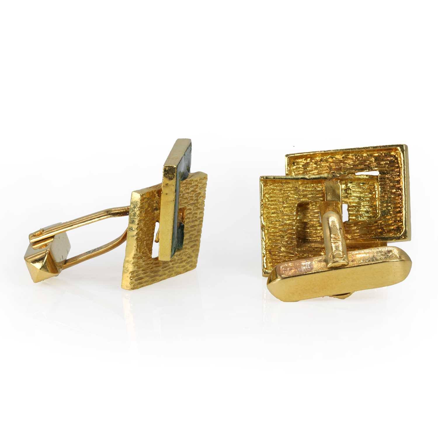 A pair of modernist textured gold enamelled cufflinks, - Image 3 of 3