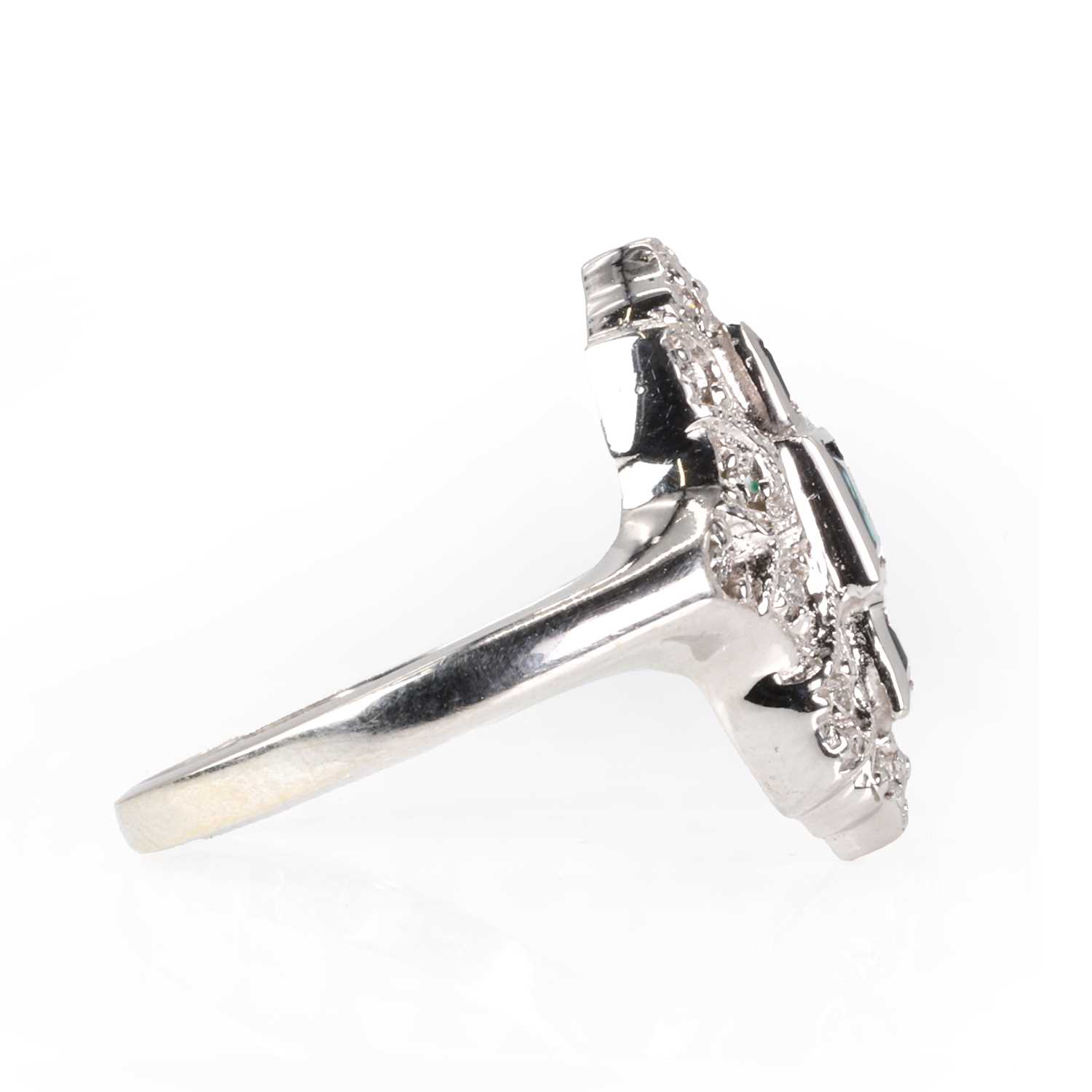 A 14ct white gold Art Deco style sapphire and diamond ring, - Image 2 of 3
