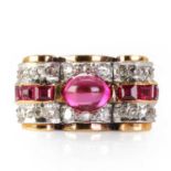 A synthetic ruby and diamond ring, c.1940-1950,