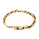 A curb link bracelet with a diamond and sapphire panel, c.1880,