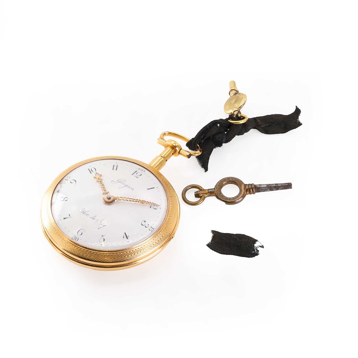 An 18ct gold key wind open faced Gregson verge fusee pocket watch, - Image 10 of 10