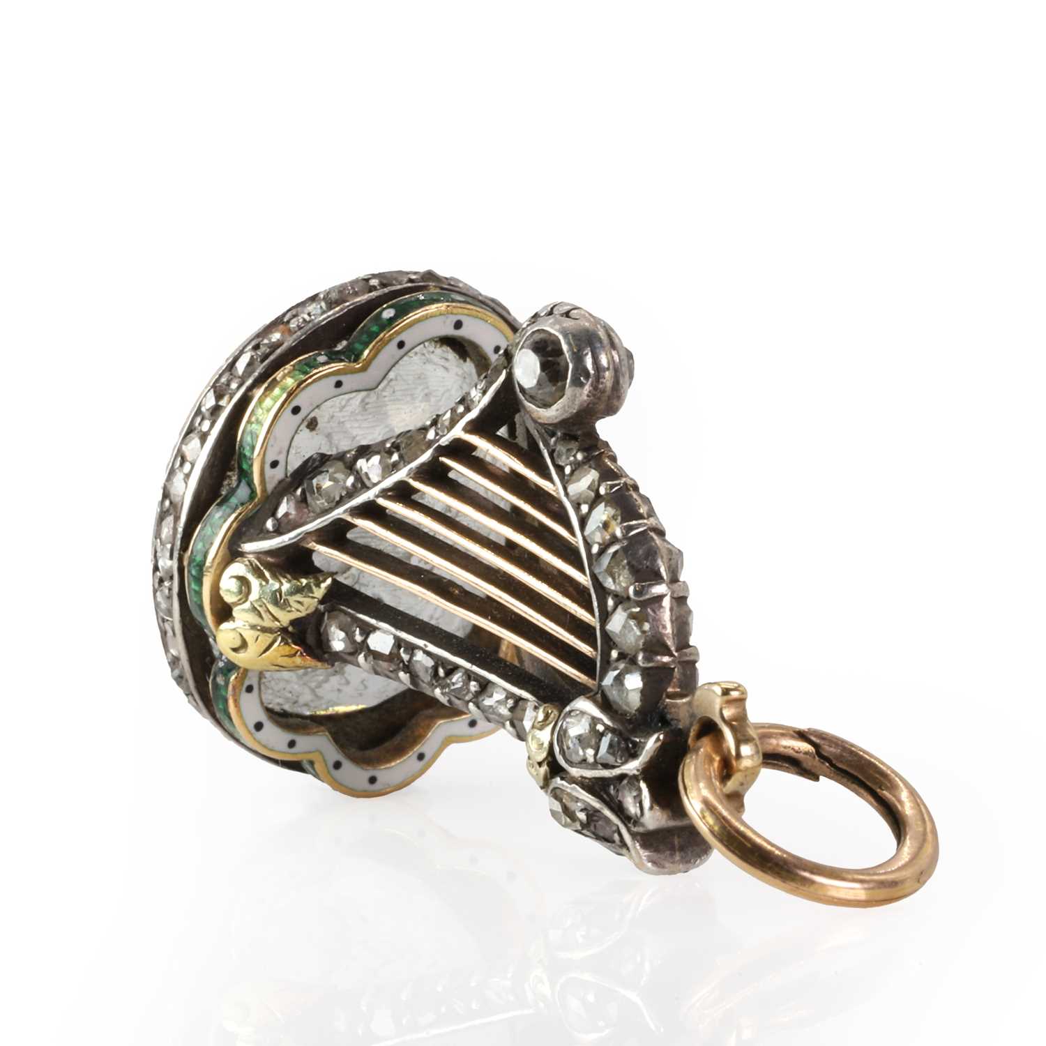 A diamond and enamel harp fob seal, - Image 4 of 4