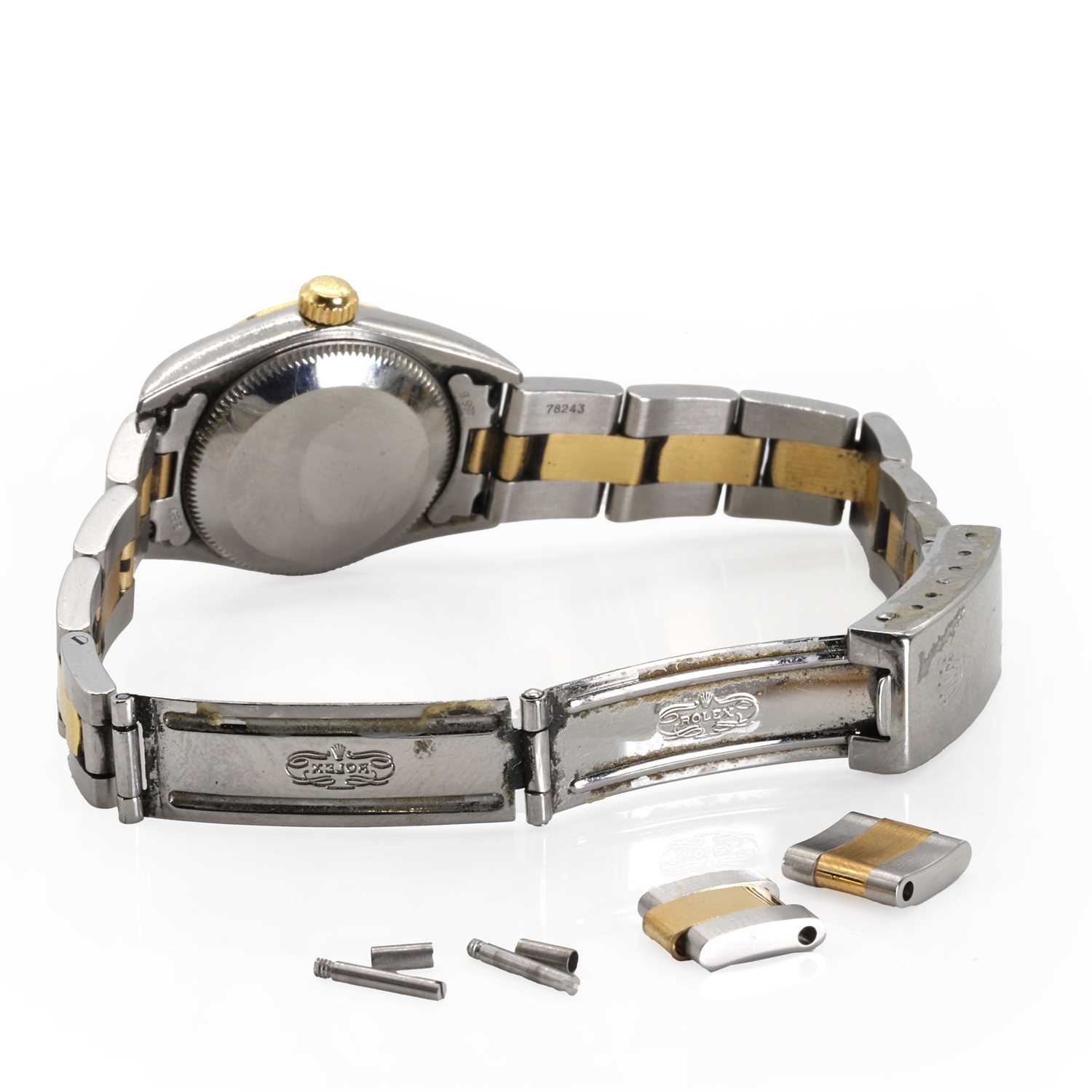 A ladies' 18ct gold and stainless steel Rolex Oyster Perpetual bracelet watch, - Image 2 of 4