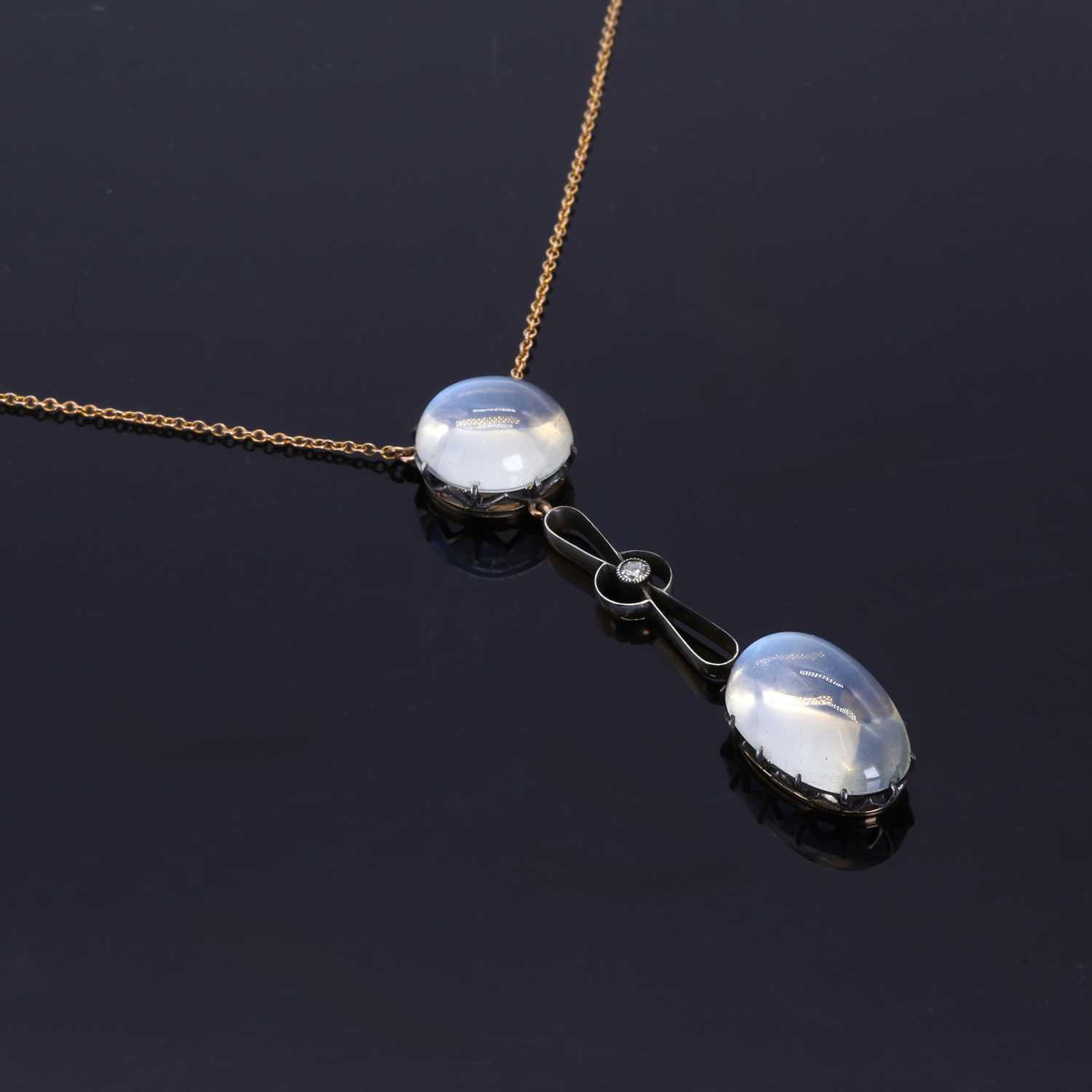 An early 20th century moonstone and diamond Edna May style necklace, - Image 3 of 4