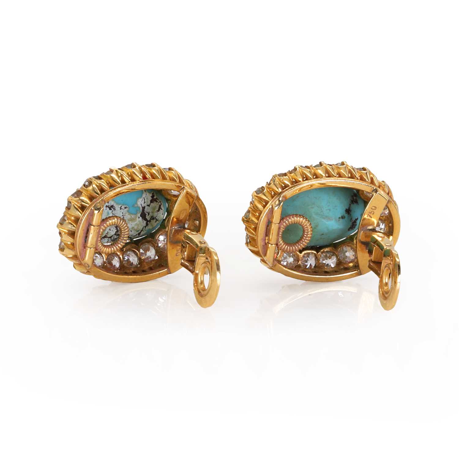 A pair of turquoise and diamond cluster clip earrings, - Image 2 of 2