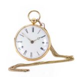 A Victorian 18ct gold key wind open faced fusee lever pocket watch,