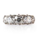 A late Victorian five stone diamond ring,