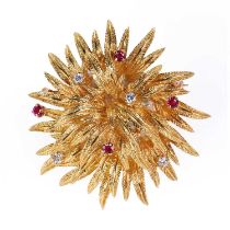 An 18ct gold ruby and diamond brooch, by Tiffany & Co.,