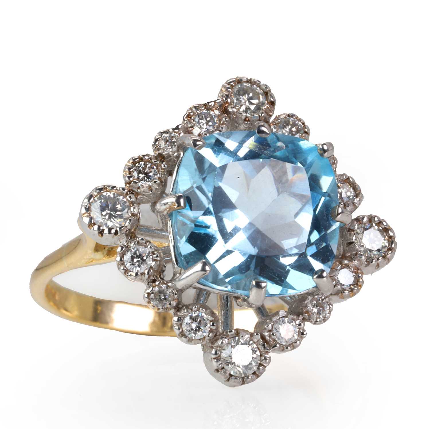 A 9ct two colour gold, blue topaz and diamond ring, - Image 2 of 4