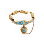 A Victorian gold and turquoise snake bracelet,
