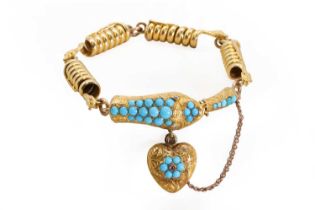 A Victorian gold and turquoise snake bracelet,