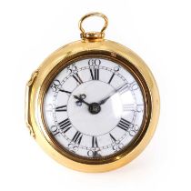 A Georgian 18ct gold pair cased verge fusee pocket watch,