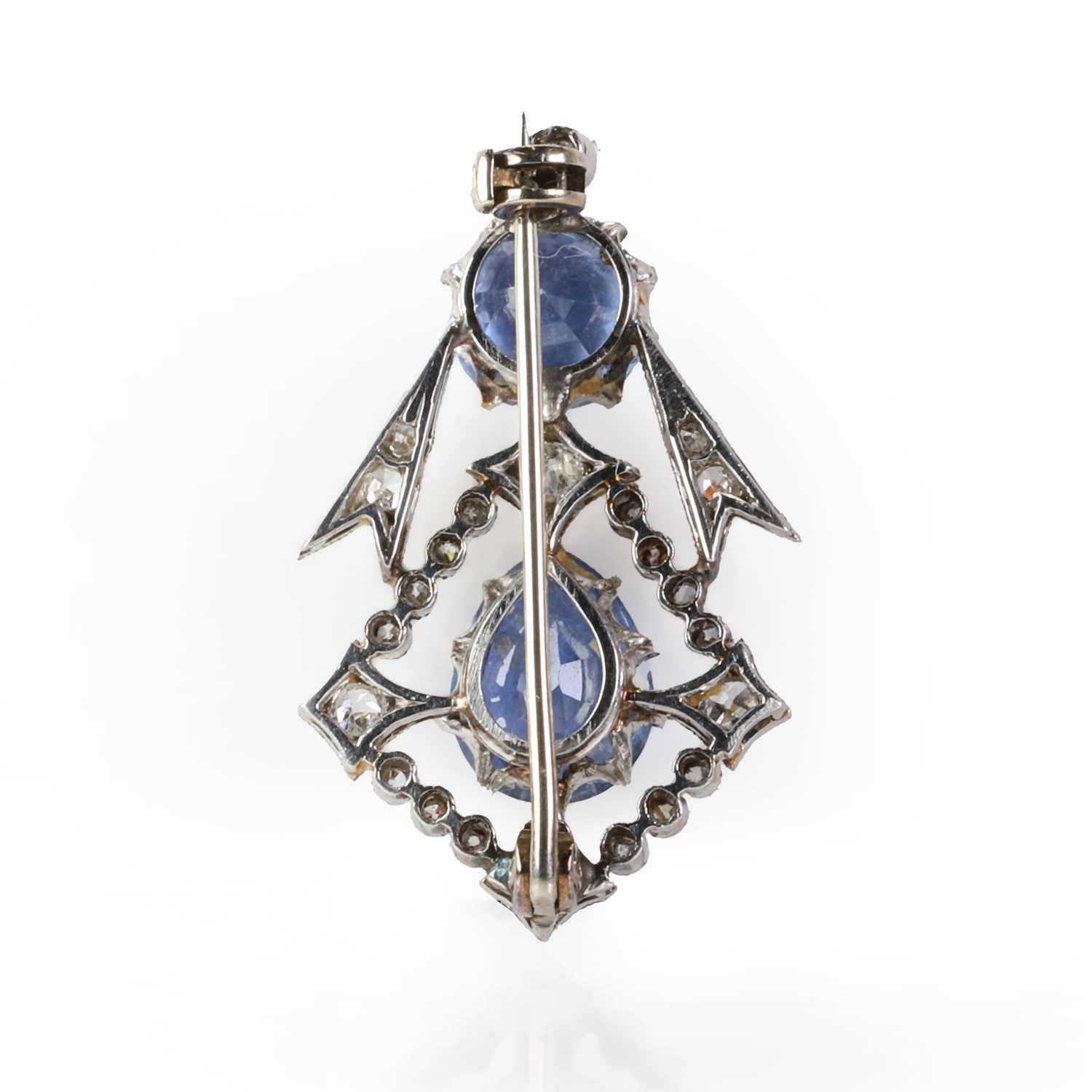 A Burmese sapphire and diamond brooch, early 20th century, - Image 2 of 2