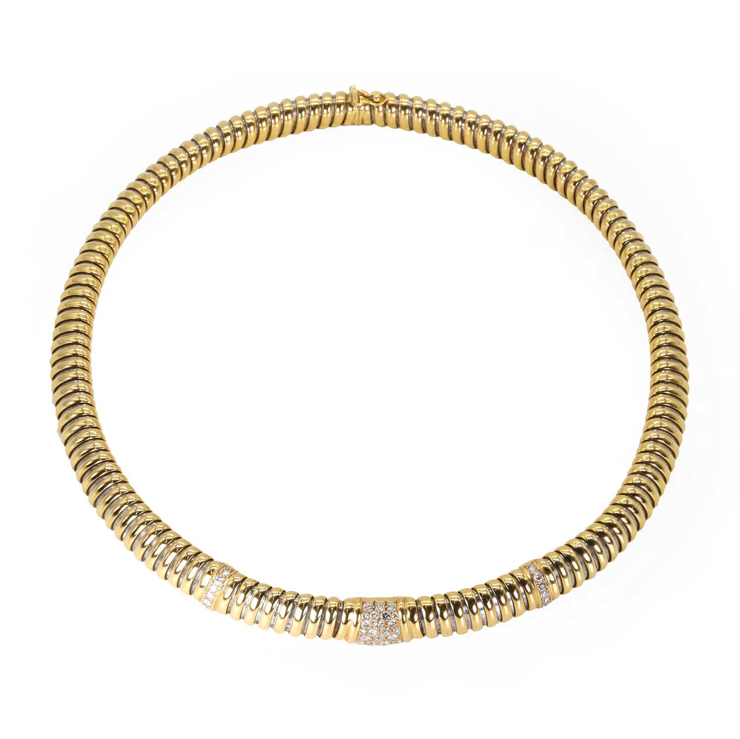 A two-colour diamond Cartier Tubogas collar necklace,