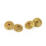 A pair of 18ct gold ruby set chain cufflinks,