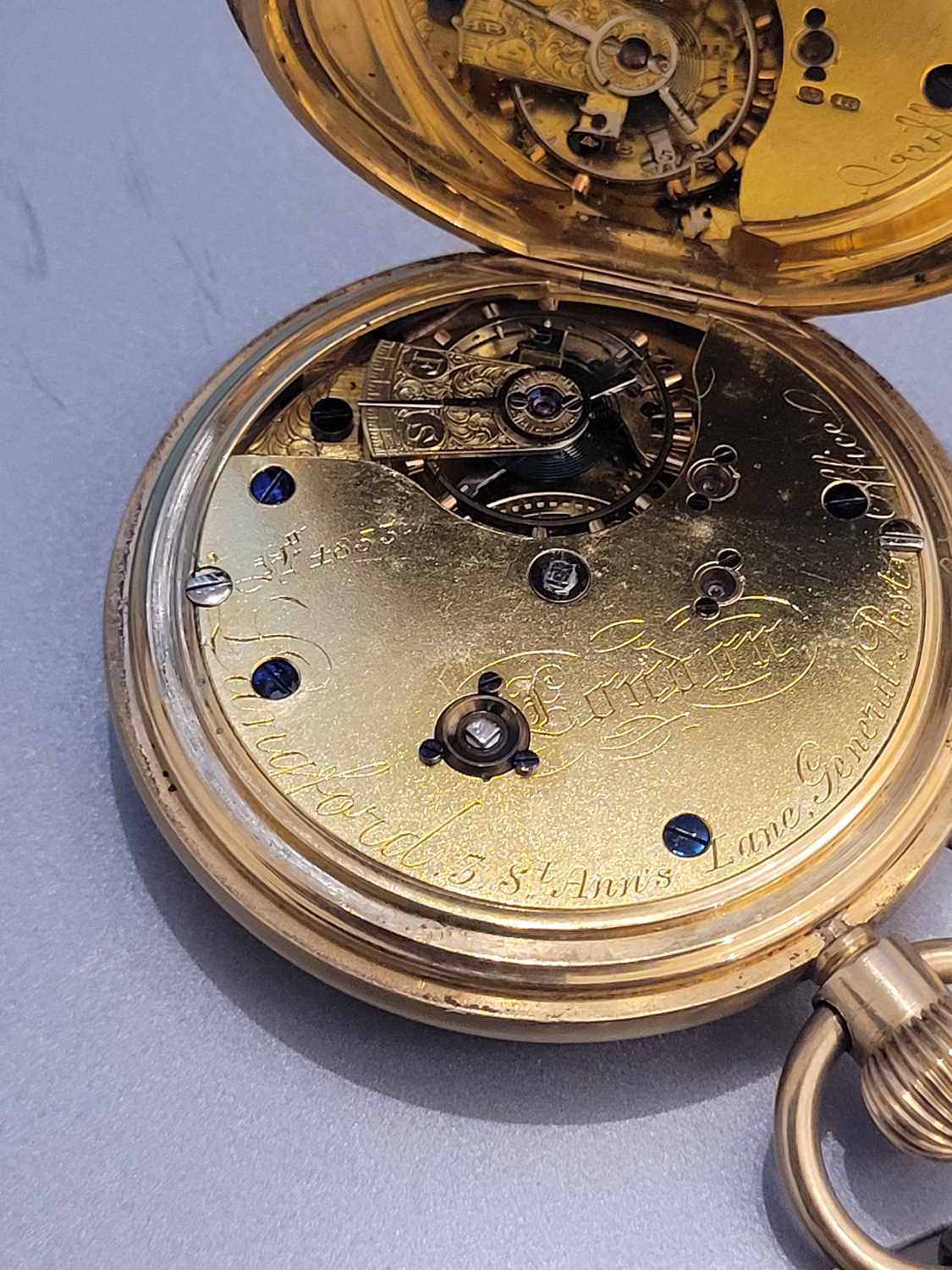 An 18ct gold side wind half hunter pocket watch, by Langford, - Image 5 of 5