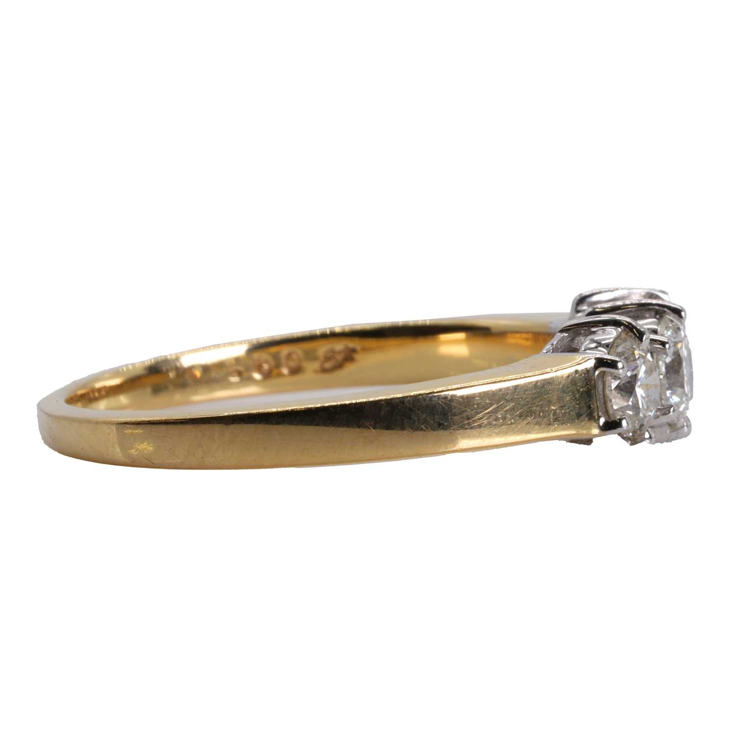 An 18ct gold three stone diamond ring, - Image 2 of 3