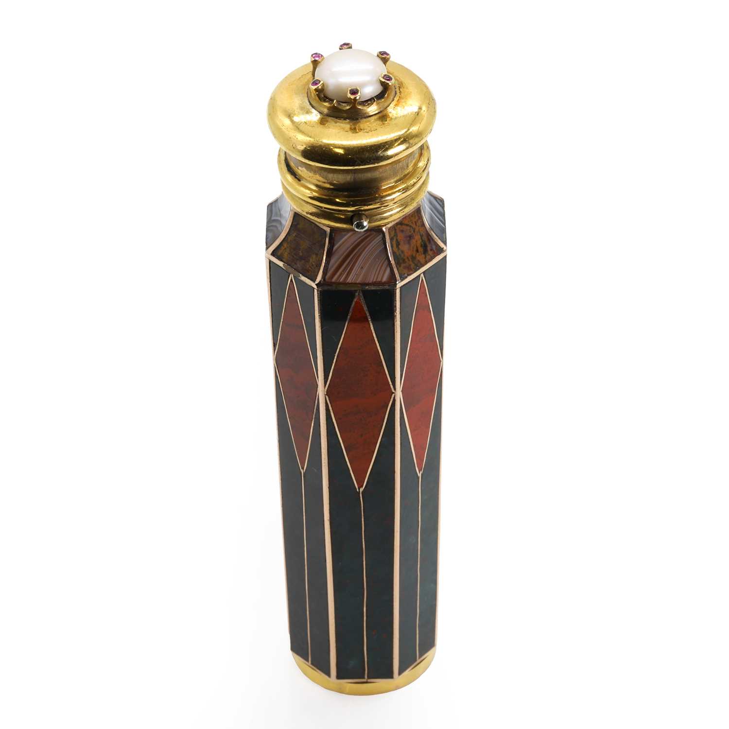 A rolled gold hardstone perfume flask,