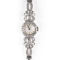 A 9ct white gold diamond set Girard Perregaux cocktail watch, c.1958,