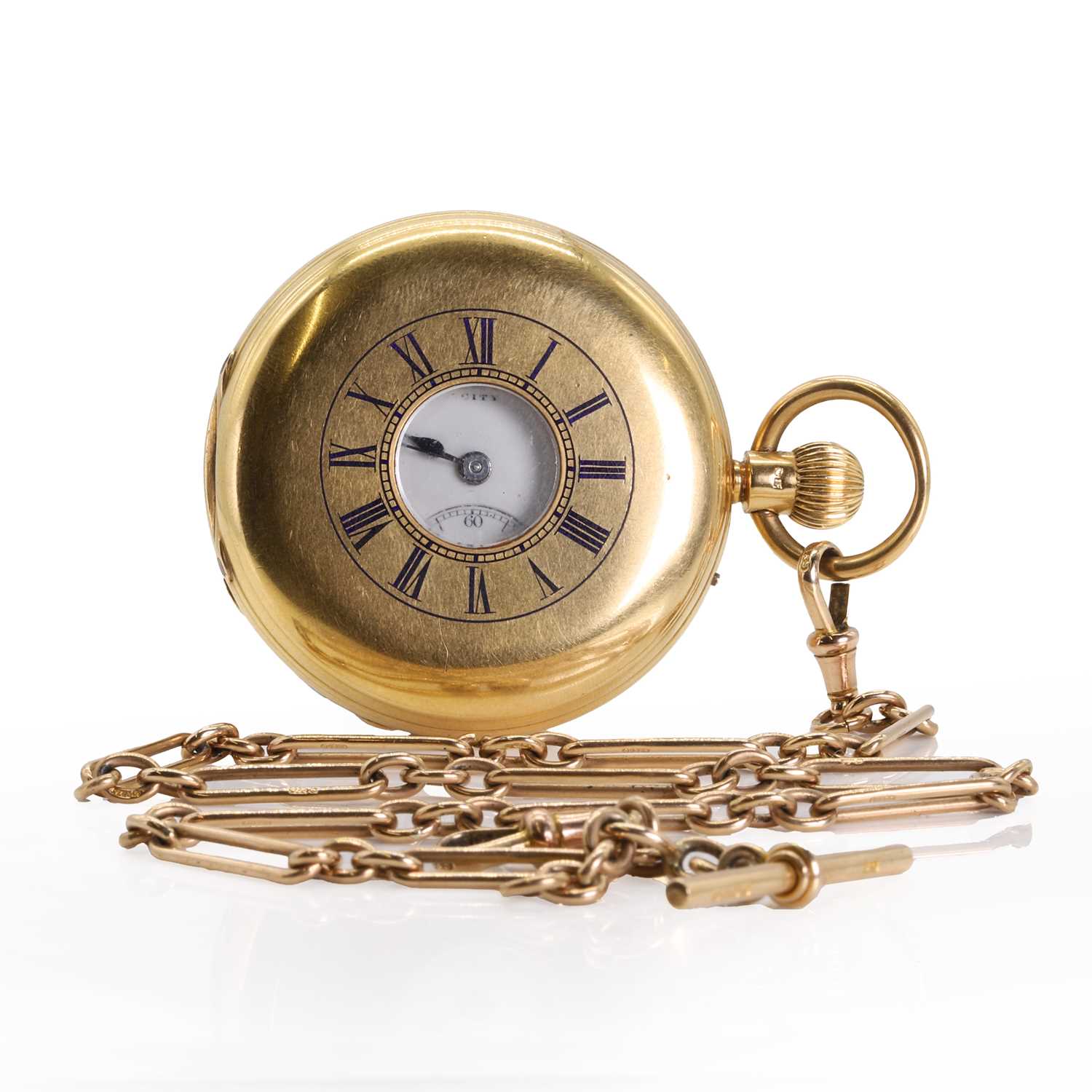 An 18ct gold side wind half hunter pocket watch, by Langford,