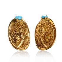 A pair of Middle Eastern gold filigree cufflinks,