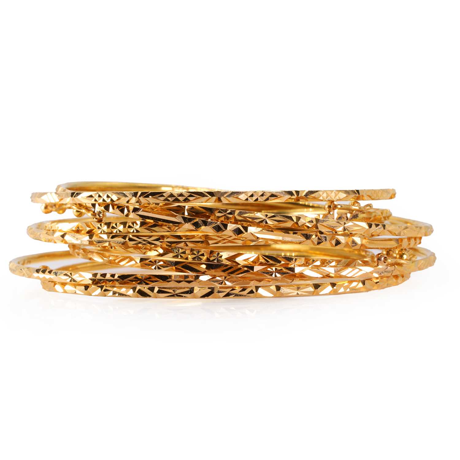 A group of nine plain gold bangles, - Image 2 of 2