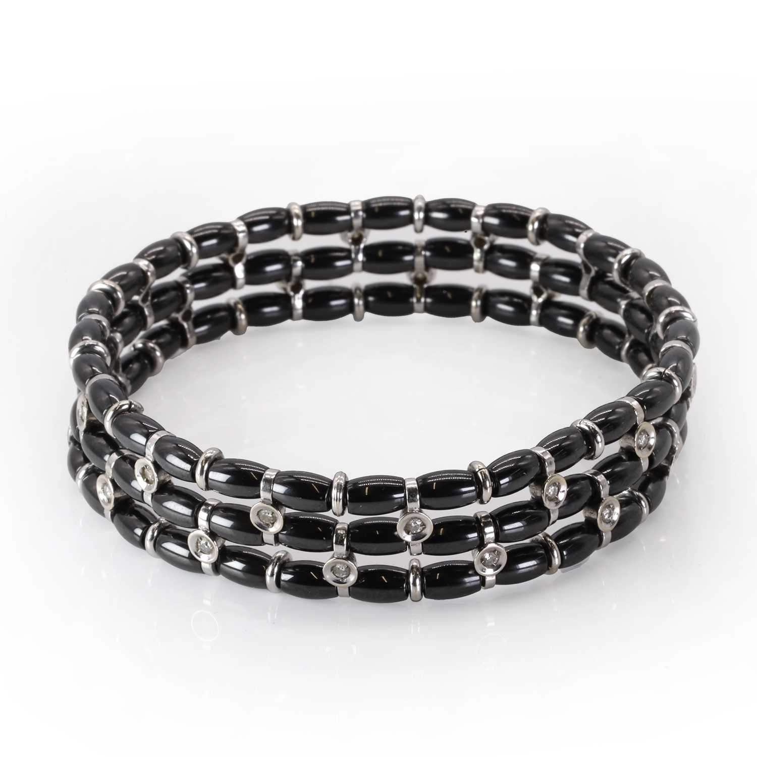 A white gold diamond and black ceramic bead bracelet, by Jarretiere, - Image 2 of 3