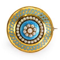 A Victorian seed pearl and enamel memorial brooch,