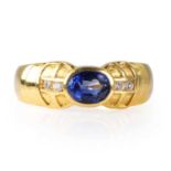 A cornflower blue sapphire and diamond ring,