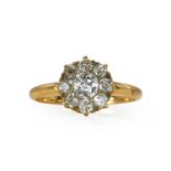 An old cut diamond daisy cluster ring, c.1900,