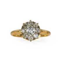 An old cut diamond daisy cluster ring, c.1900,