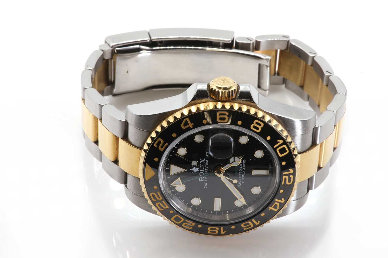 A gentlemen's stainless steel and 18ct gold Rolex GMT Master II automatic bracelet watch, - Image 2 of 5