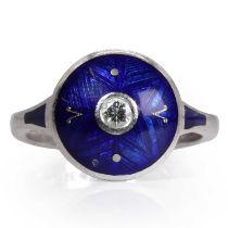 An 18ct white gold diamond and enamel ring, by Victor Mayer for Fabergé,