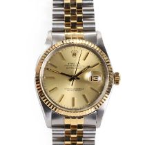 A Gentlemen's stainless steel and 18ct gold Rolex Datejust bracelet watch, c.1973,