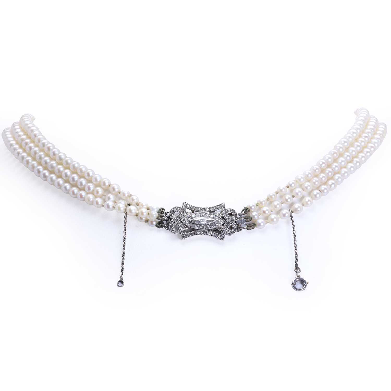A three row cultured pearl necklace, c.1930, - Image 2 of 6