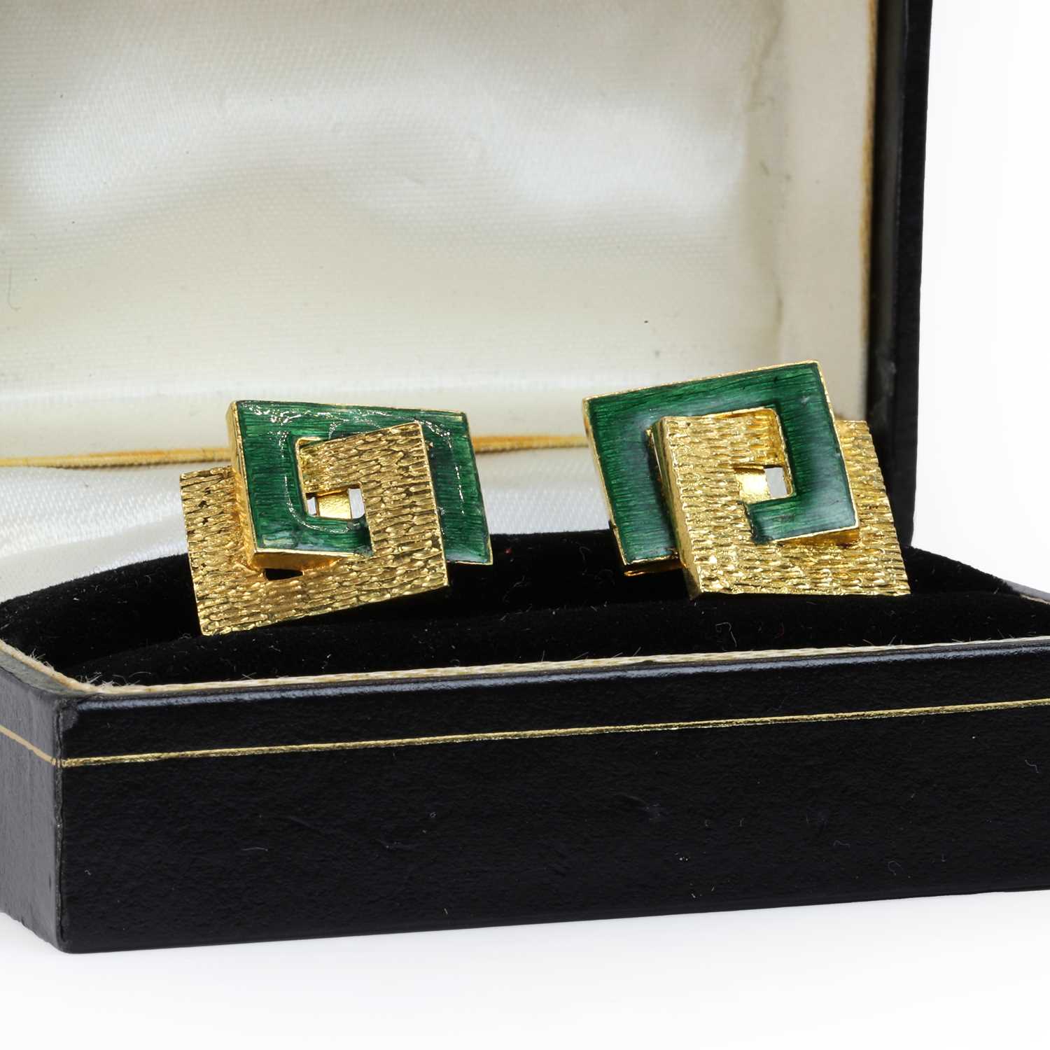 A pair of modernist textured gold enamelled cufflinks, - Image 2 of 3