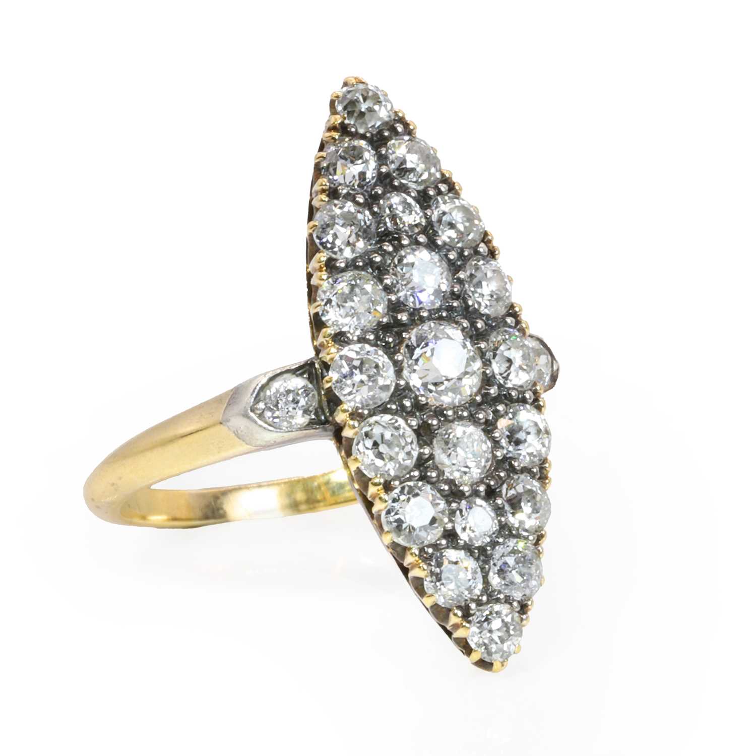 An Edwardian diamond marquise form ring,