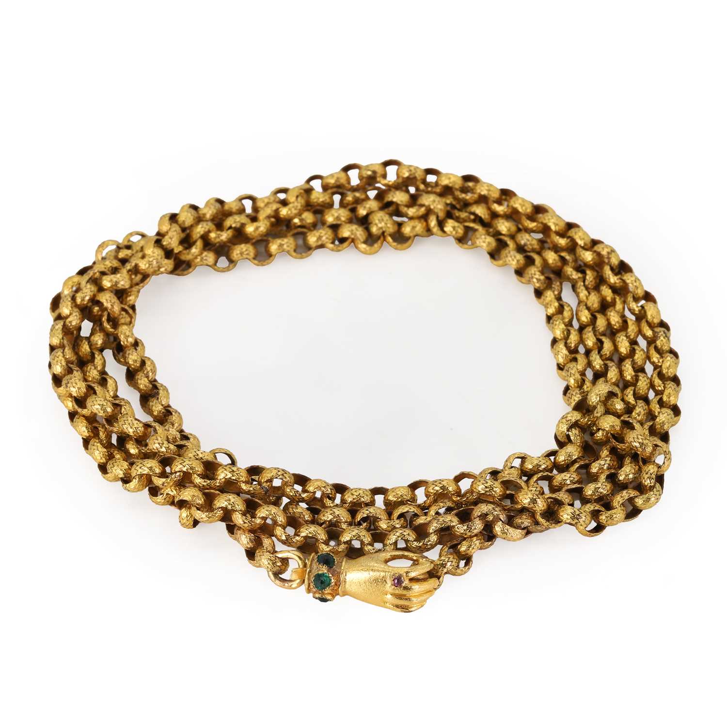 An antique gilt metal guard chain,