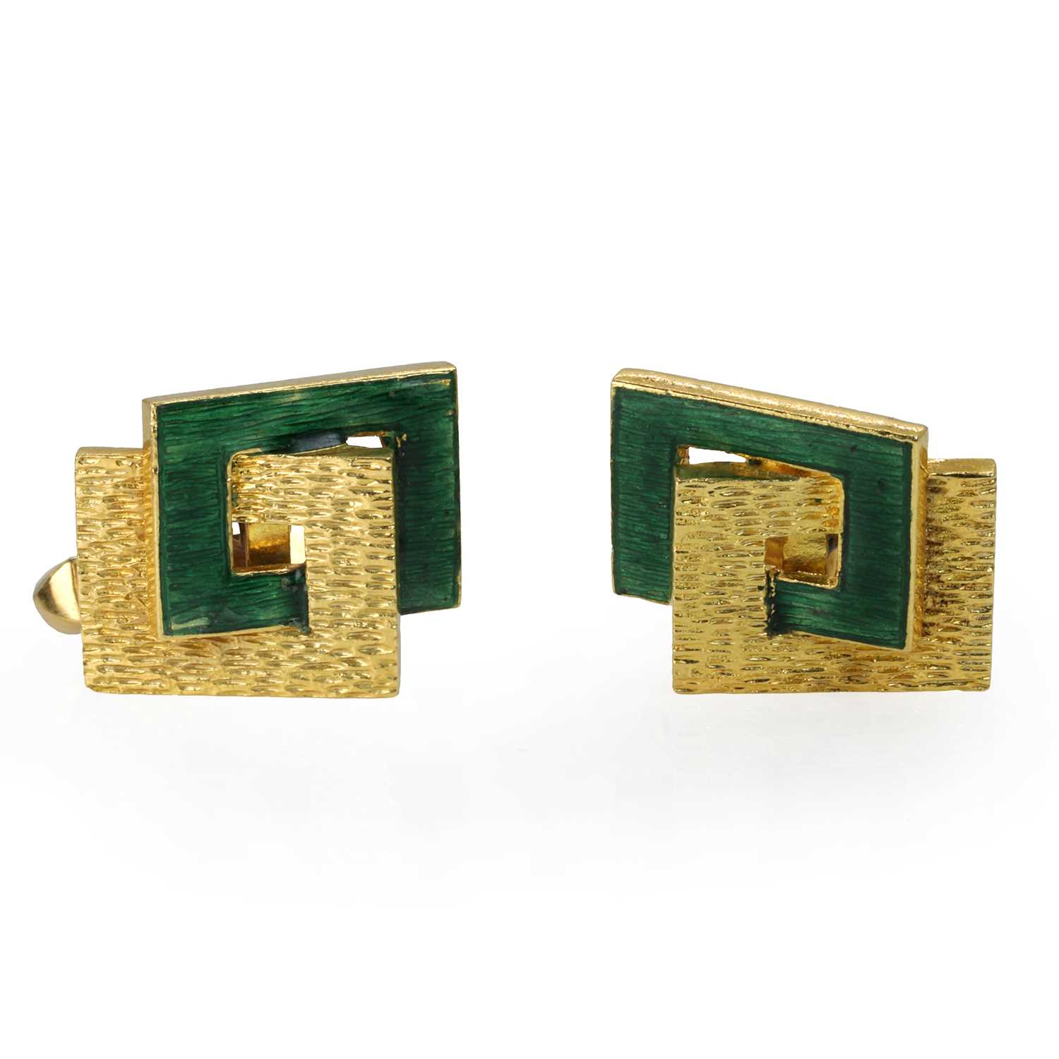 A pair of modernist textured gold enamelled cufflinks,