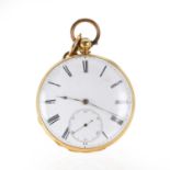 A gold key wind open faced pocket watch,