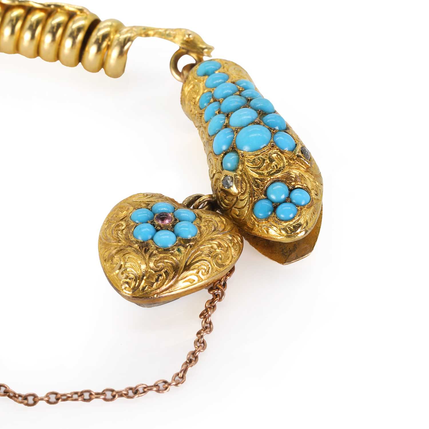 A Victorian gold and turquoise snake bracelet, - Image 3 of 3