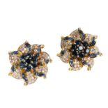 A pair of sapphire and diamond earrings,