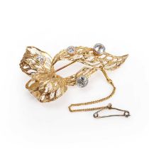 A 9ct gold diamond ribbon bow brooch, c.1965,