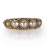 A Victorian five stone pearl ring,