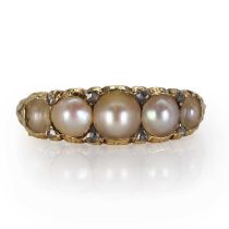 A Victorian five stone pearl ring,