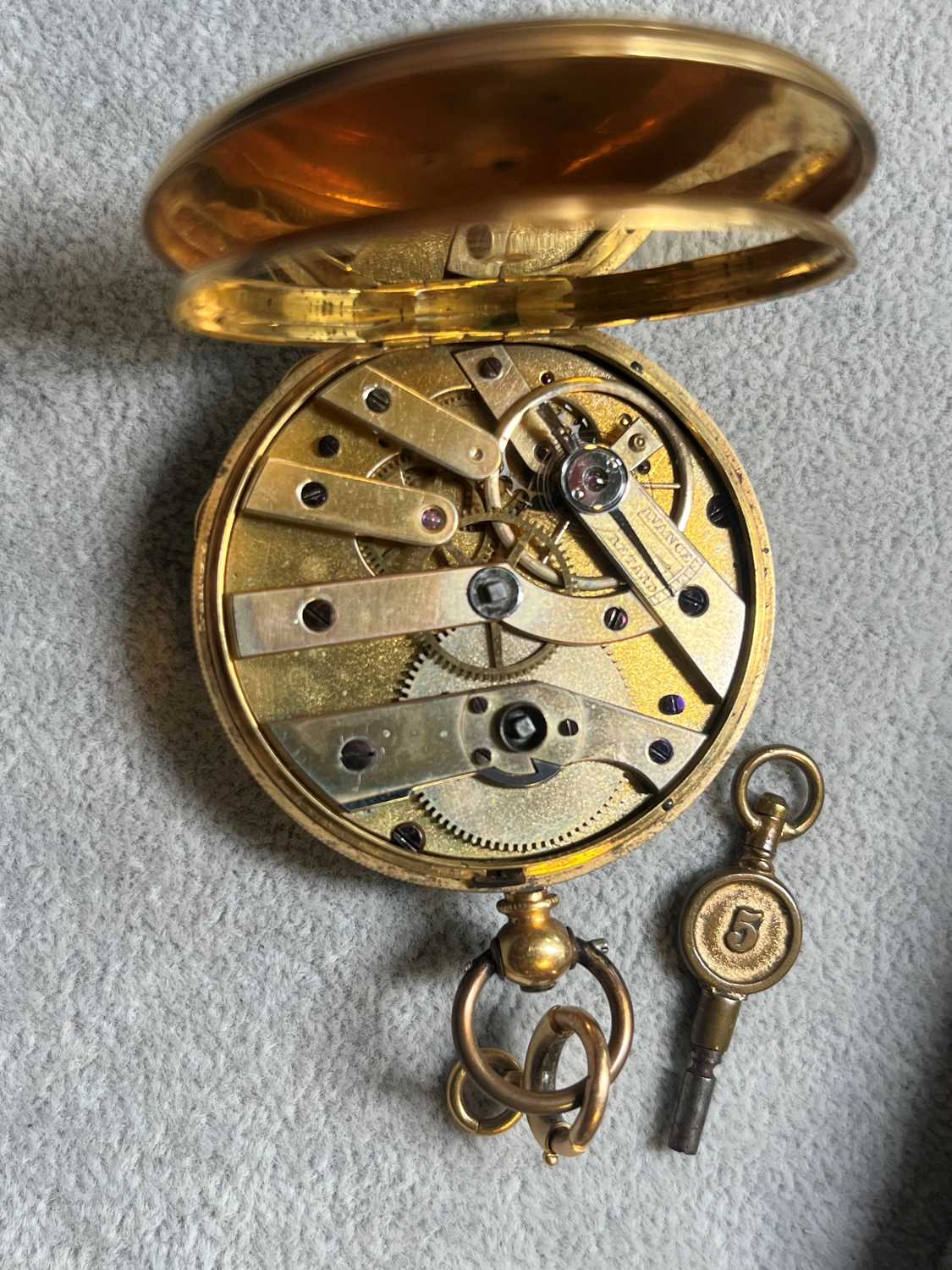 A gold key wind open faced pocket watch, - Image 2 of 3
