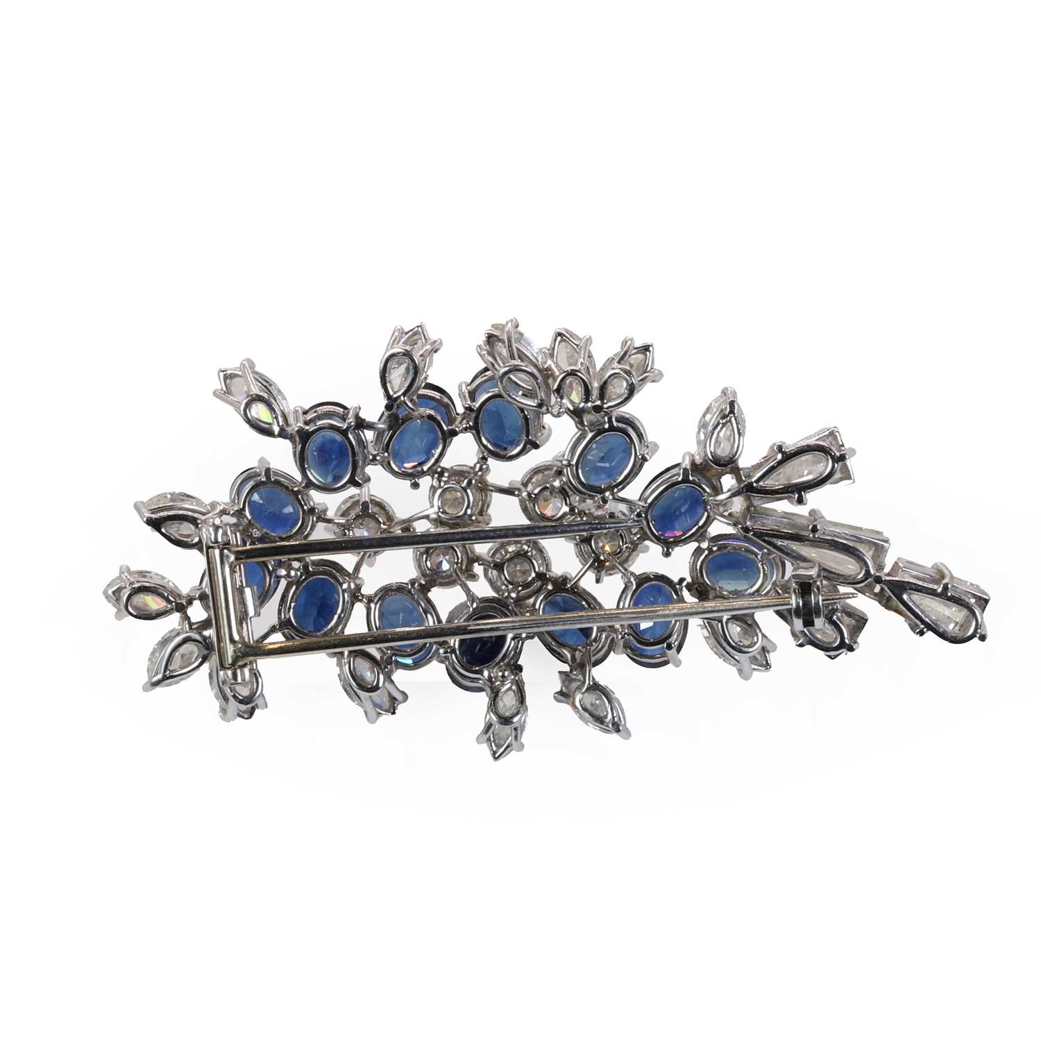 A white gold sapphire and diamond clip brooch, - Image 2 of 2