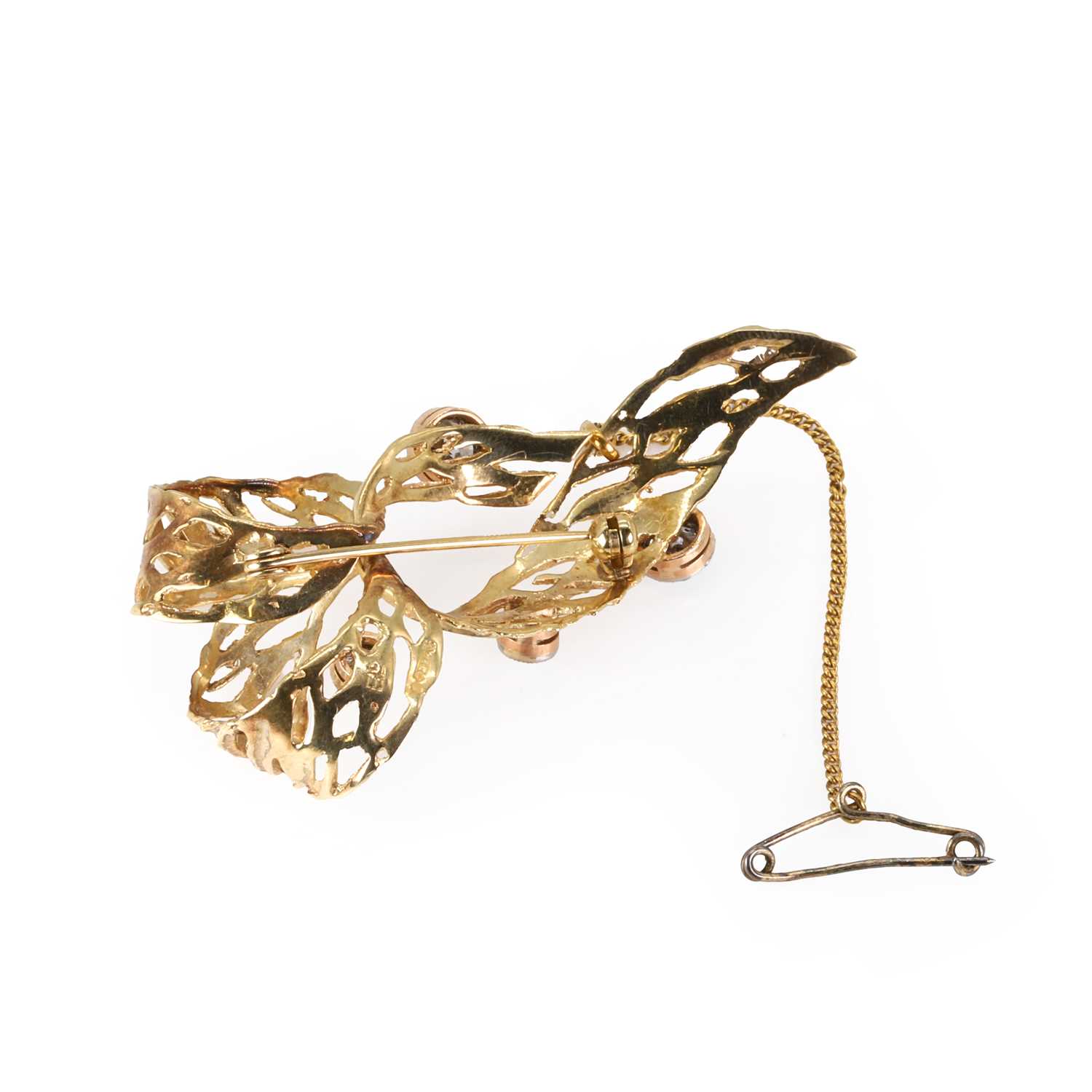 A 9ct gold diamond ribbon bow brooch, c.1965, - Image 2 of 2