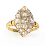 A late Victorian 18ct gold diamond navette cluster ring,